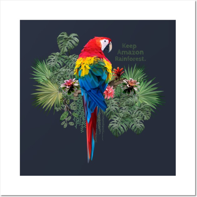 Polygonal art of macaw birds with keep amazon wording. Wall Art by Lewzy Design